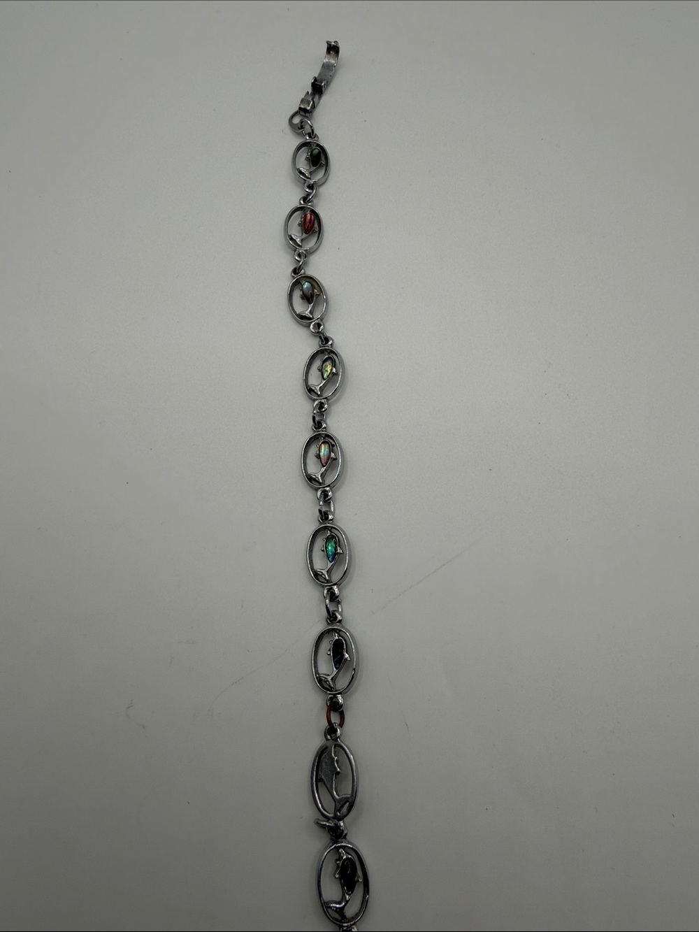 Silver Link Bracelet with Multicolor Accent Stones